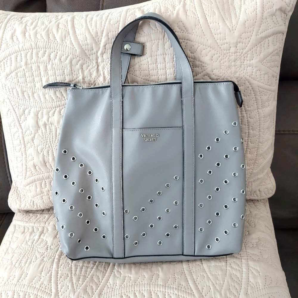 Victoria's Secret studded backpack pocketbook grey Adjustable Strap Cell Pocket